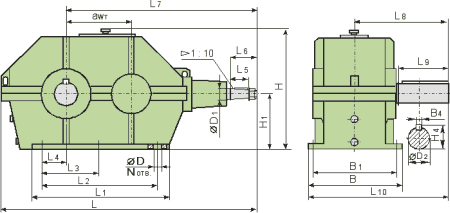 Редуктор коническо-цилиндрический двухступенчатый горизонтальный КЦ1-250МРЗ